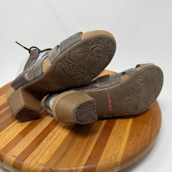 Josef Seibel Womens Size 38 / 7.5 Brown Strappy Lace-Up Sandals Block Heel Textu - Picture 7 of 10